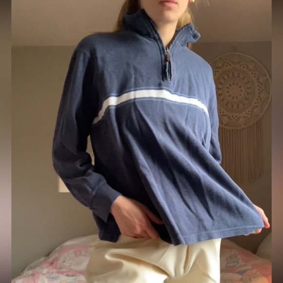 Blue Striped Quarter Zip Light Weight Sweater - Picture 3 of 4